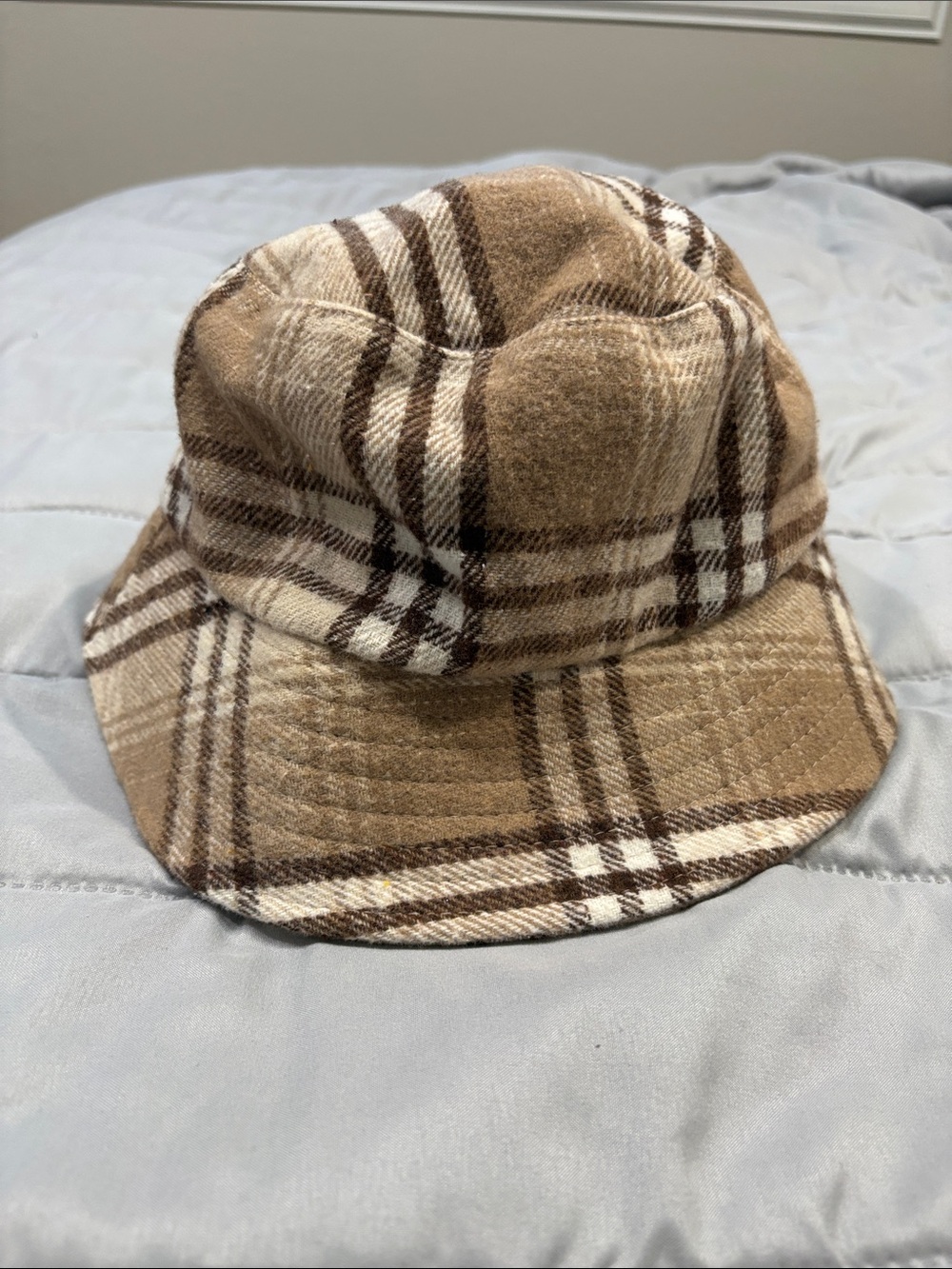Plaid Bucket Hat in Brown and Cream